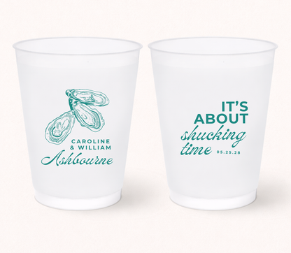 Oyster wedding frosted cups with It's About Shucking Time design
Personalized oyster roast wedding cups
Coastal wedding favor drinkware
Beach wedding cups with oyster illustration
Waterfront wedding frosted cups with names
Custom oyster wedding cups with wedding date
