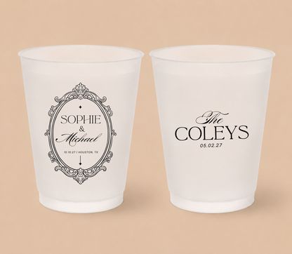 Personalized Vintage Frame Wedding Frosted Cups