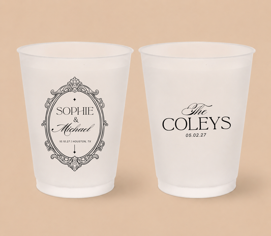 Personalized Vintage Frame Wedding Frosted Cups