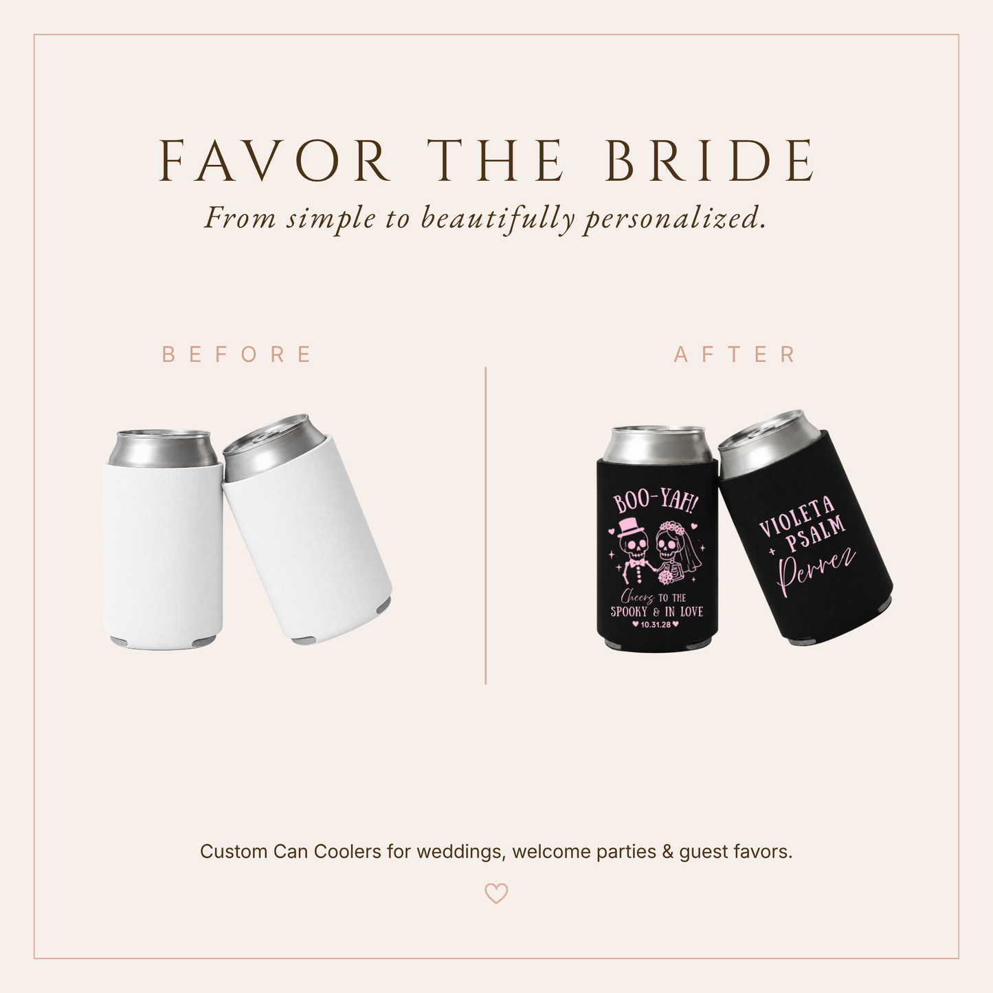 Cheers to the Spooky and in Love black Halloween wedding can coolers.