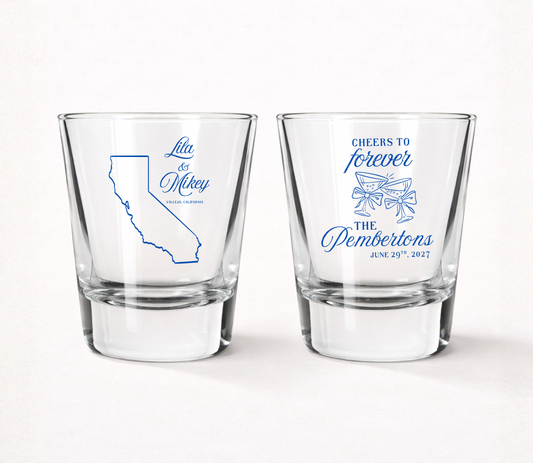 Custom state wedding shot glasses
California wedding shot glass favors
Personalized location wedding glasses
State outline wedding shot glasses
Custom wedding keepsake glasses
Wedding welcome bag shot glasses