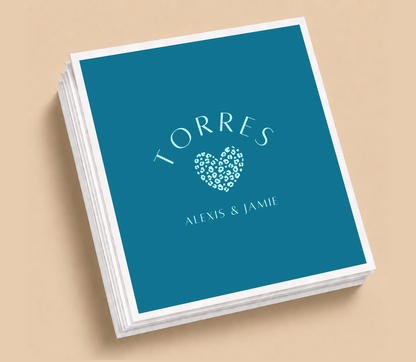 Personalized Teal Leopard Heart Wedding Cocktail Napkins