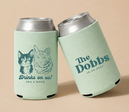 Personalized Cat Wedding Favor Can Coolers