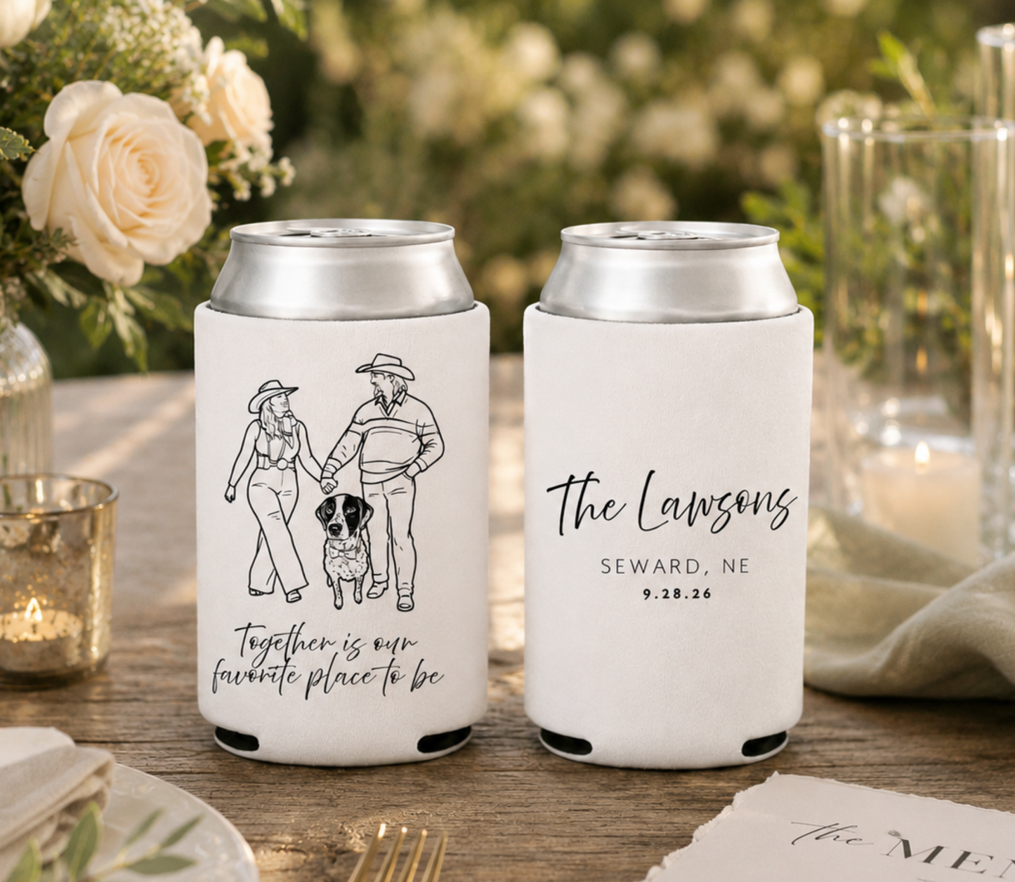 Custom couple and dog wedding can cooler