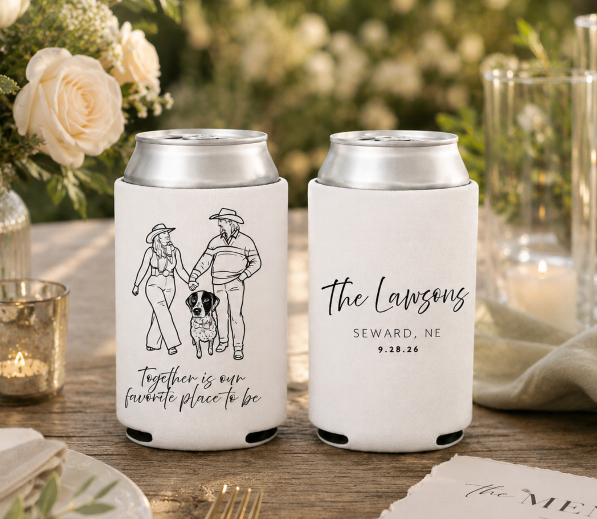 Custom couple and dog wedding can cooler