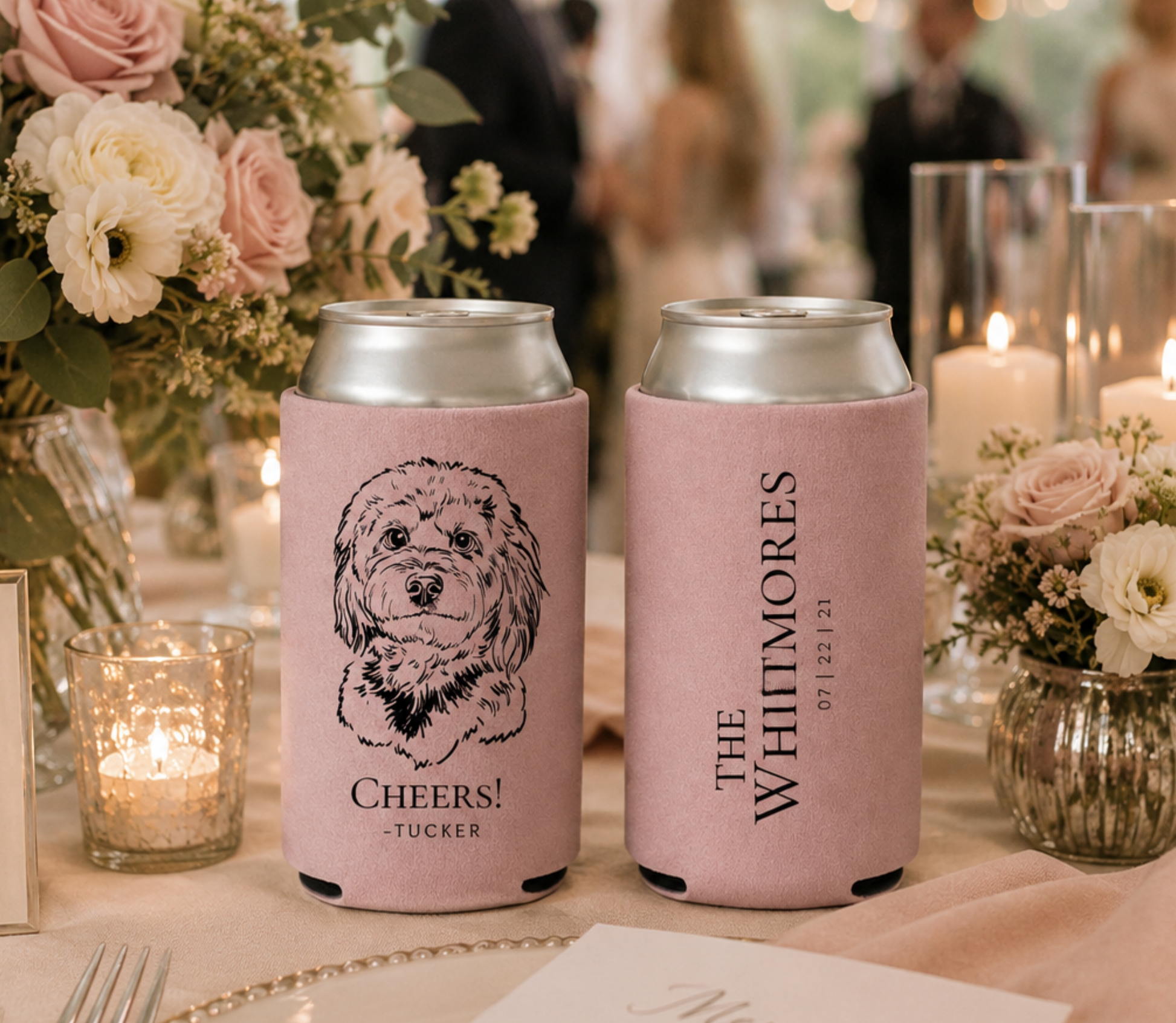 Custom dog portrait wedding can cooler