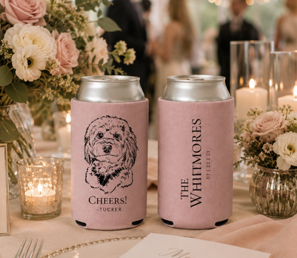 Custom dog portrait wedding can cooler