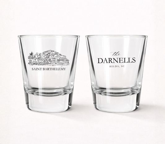 Destination wedding shot glasses
Custom venue wedding shot glasses
Saint Barth wedding favors
Luxury resort wedding shot glasses
Personalized destination wedding favors
Custom wedding keepsake shot glasses