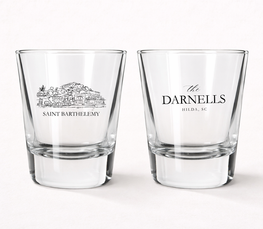 Destination wedding shot glasses
Custom venue wedding shot glasses
Saint Barth wedding favors
Luxury resort wedding shot glasses
Personalized destination wedding favors
Custom wedding keepsake shot glasses