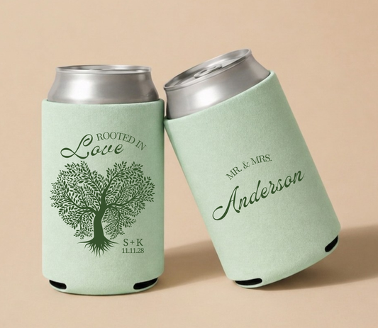 Personalized Tree Heart Wedding Can Coolers