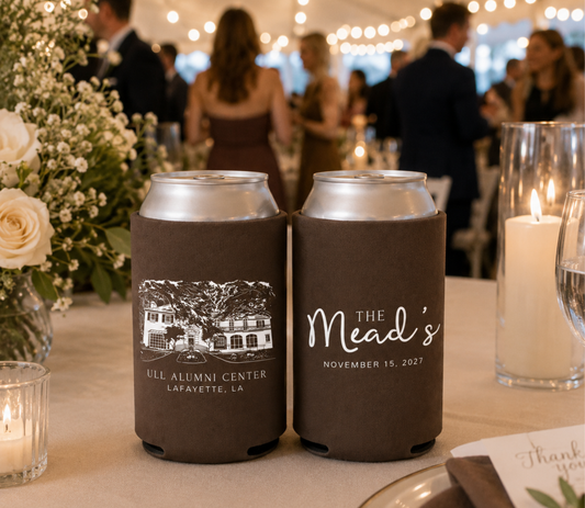 Personalized ULL Alumni Center wedding can cooler.