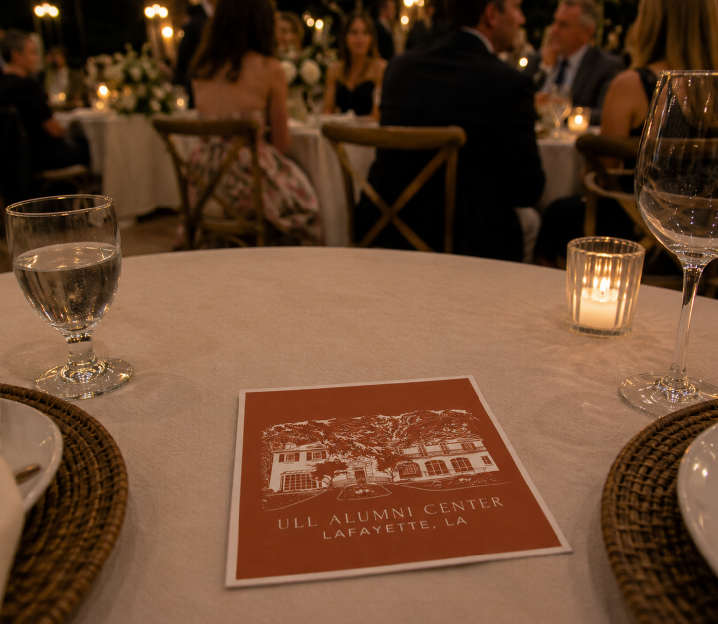 Custom ULL Alumni Center wedding cocktail napkins.