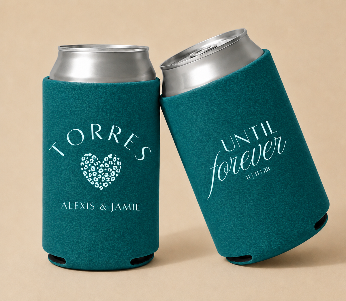 Personalized Teal Until Forever Wedding Can Coolers