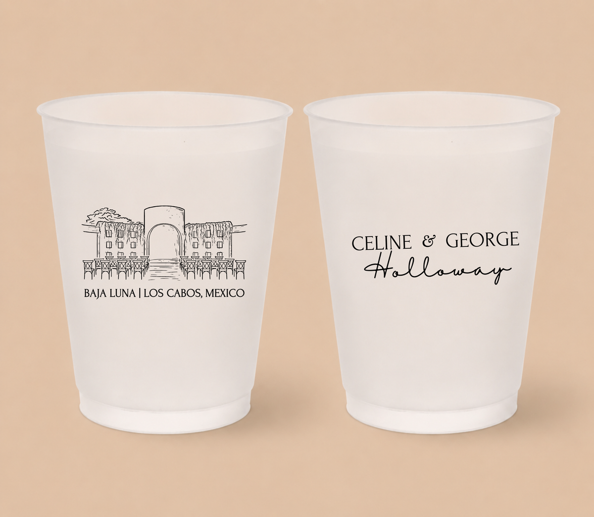 Personalized Destination Wedding Venue Frosted Cups