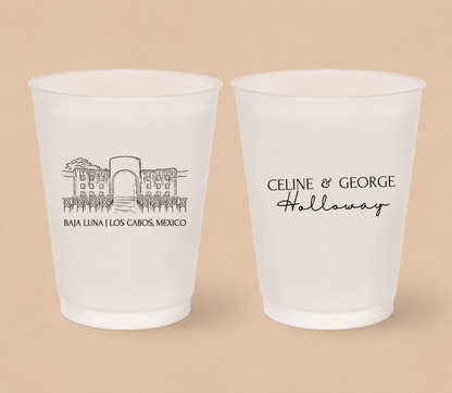 Personalized Destination Wedding Venue Frosted Cups