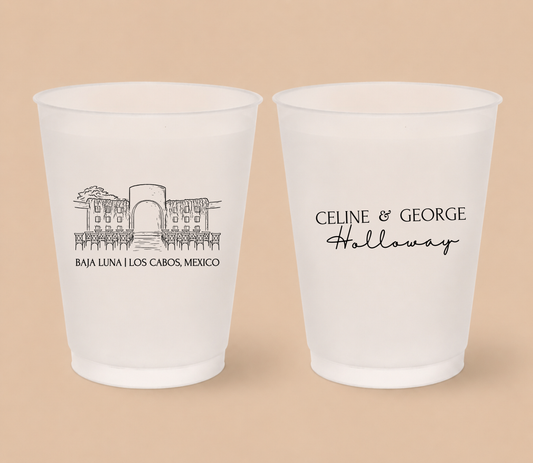 Personalized Destination Wedding Venue Frosted Cups