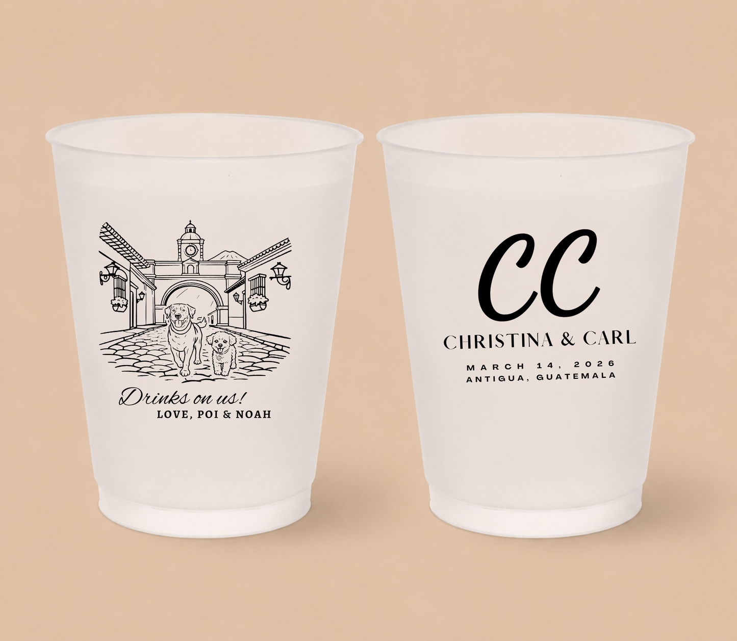 Personalized Antigua Guatemala Pet Wedding Frosted Cups