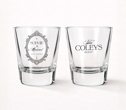 Vintage ornate frame wedding shot glasses
Personalized elegant wedding favor shot glasses
Classic wedding shot glasses with custom names
Ornate frame wedding keepsake glasses
Personalized formal wedding shot glasses
Elegant wedding reception favor glasses