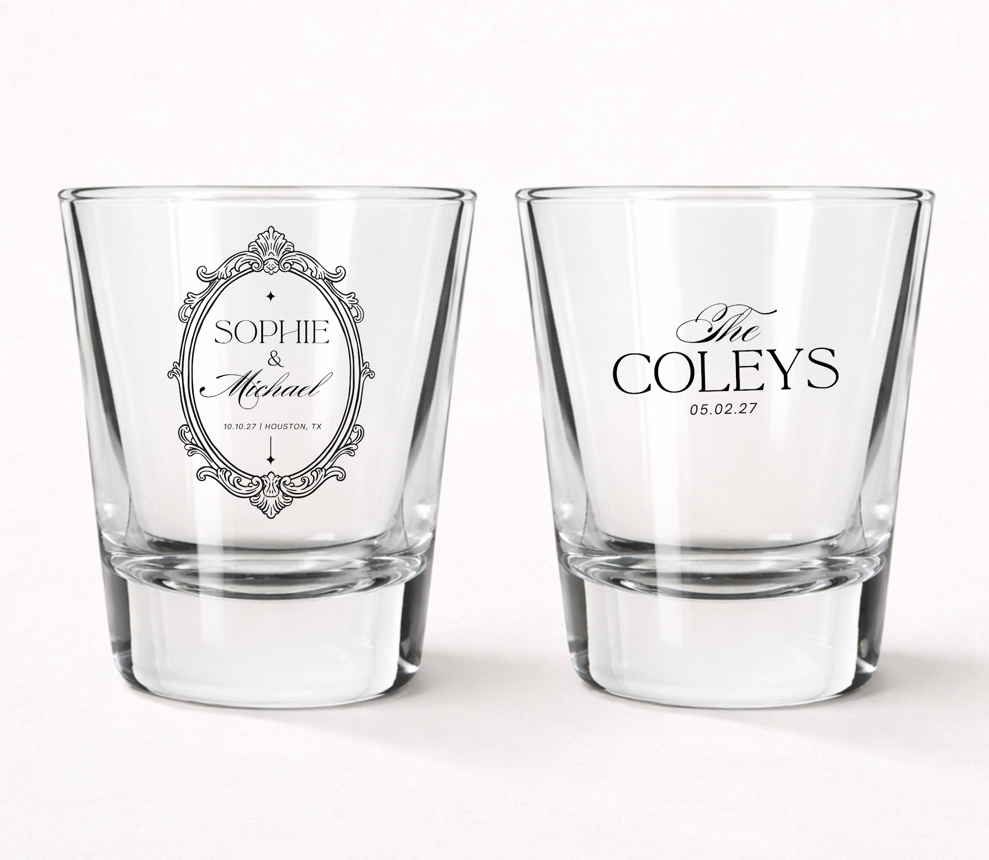 Vintage ornate frame wedding shot glasses
Personalized elegant wedding favor shot glasses
Classic wedding shot glasses with custom names
Ornate frame wedding keepsake glasses
Personalized formal wedding shot glasses
Elegant wedding reception favor glasses