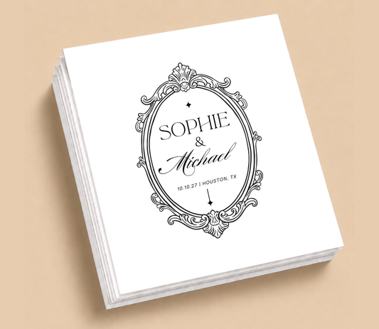 Personalized Vintage Frame Wedding Table Napkins