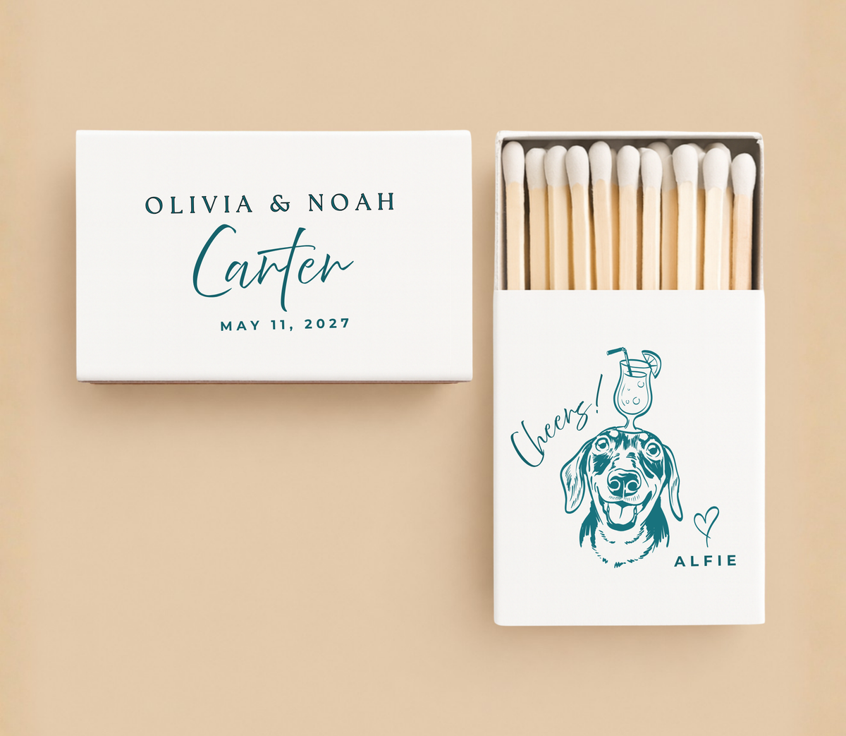 Wedding Matchbox Cocktail on pets head Favor