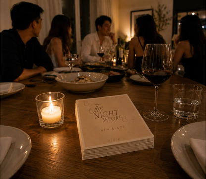 Custom rehearsal dinner beverage napkins.