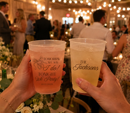 Wedding weekend reusable drink cups.