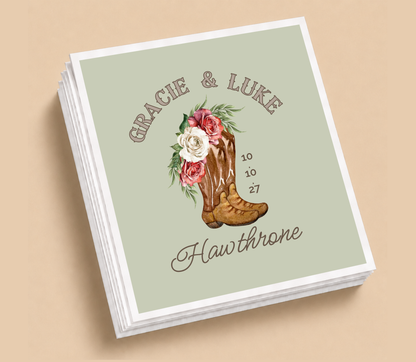 Personalized Western Floral Cowboy Wedding Napkins