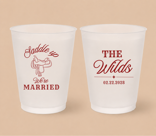 Personalized Saddle Up Wedding Frosted Cups