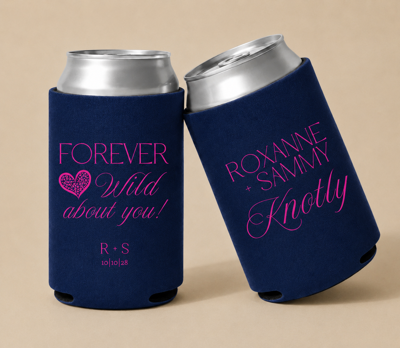 Personalized Navy Blue Wild About You Wedding Can Coolers