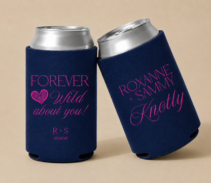 Personalized Navy Blue Wild About You Wedding Can Coolers