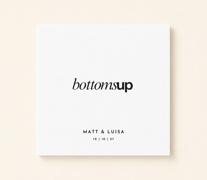 Personalized Bottoms Up wedding napkin with custom names and wedding date