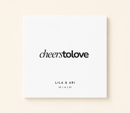Cheers To Love personalized wedding napkin with custom couple names and wedding date