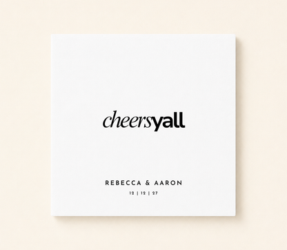 Personalized Cheers Yall wedding napkin with custom couple names and wedding date
