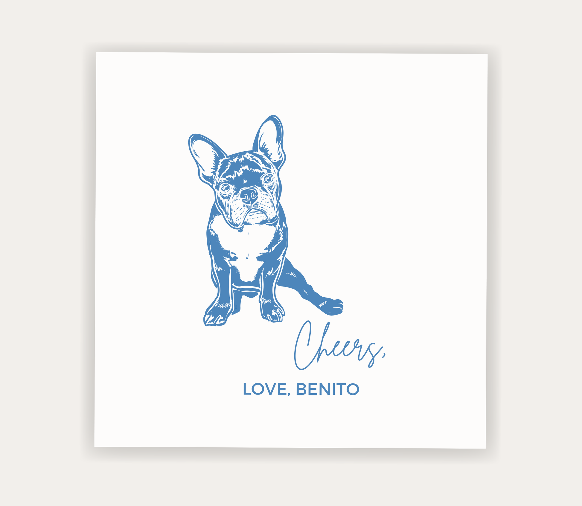 Premium personalized cocktail napkin with custom dog illustrations, pet names, and elegant typography.