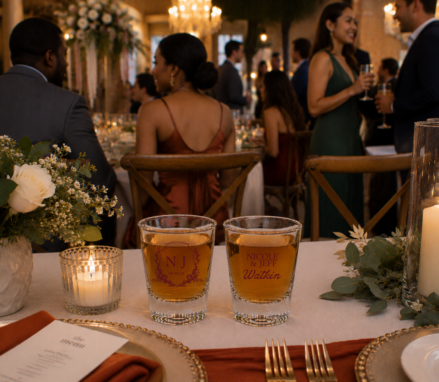 Monogram Crest personalized wedding shot glasses.

Elegant monogram wedding favor shot glasses.

Personalized classic wed