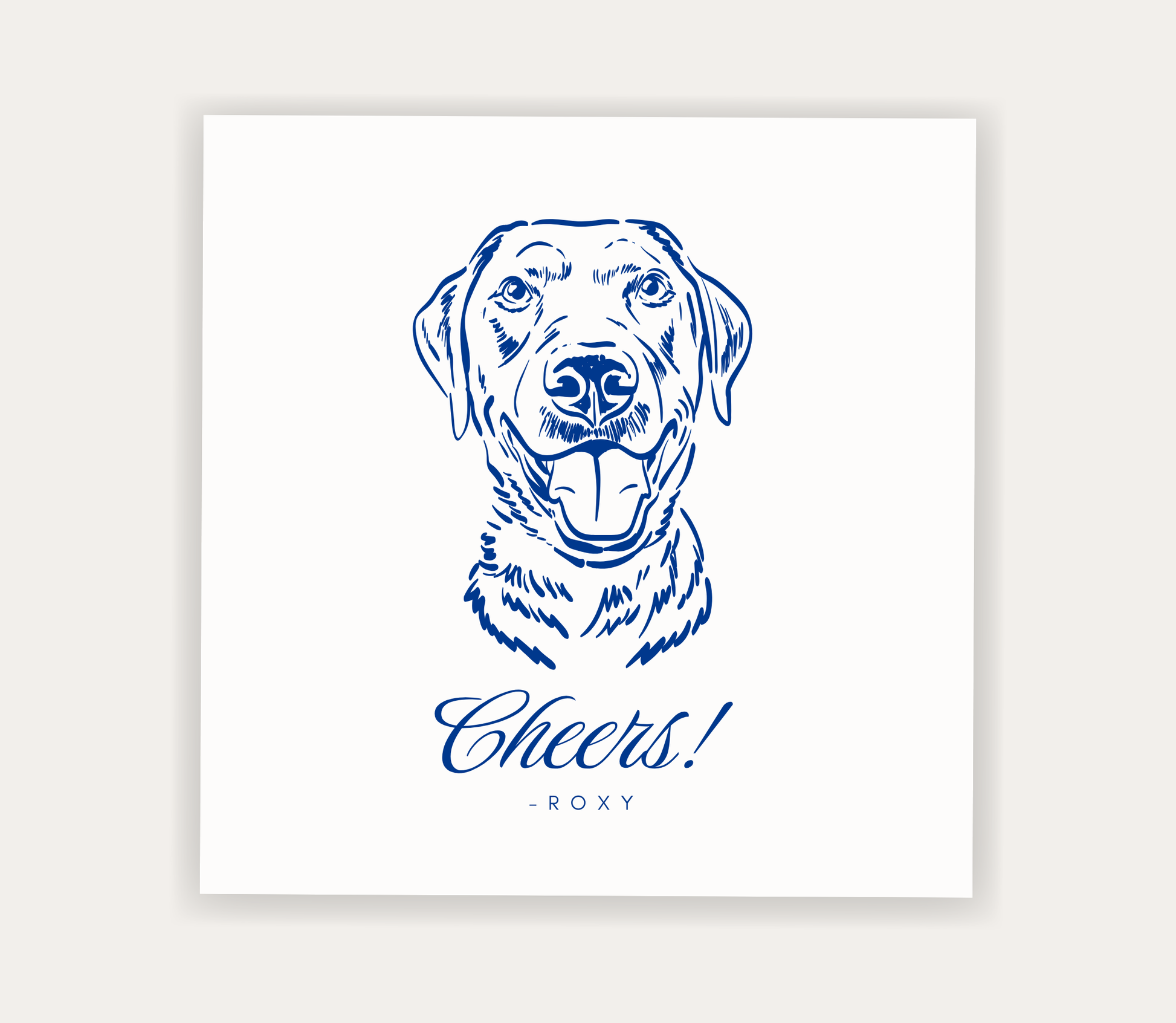 Custom pet portrait wedding napkin featuring a dog illustration with Cheers wording and personalized pet name