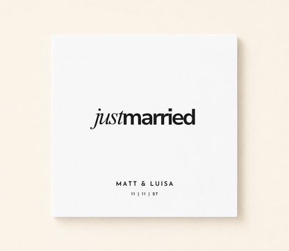 Just Married personalized wedding napkin with custom couple names and wedding date