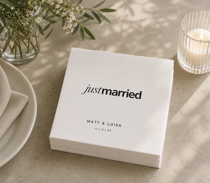 Personalized Just Married cocktail napkins