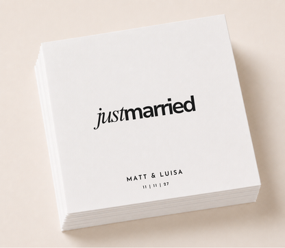 Personalized Just Married cocktail napkins