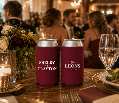 Personalized Modern Name Wedding Can Coolers