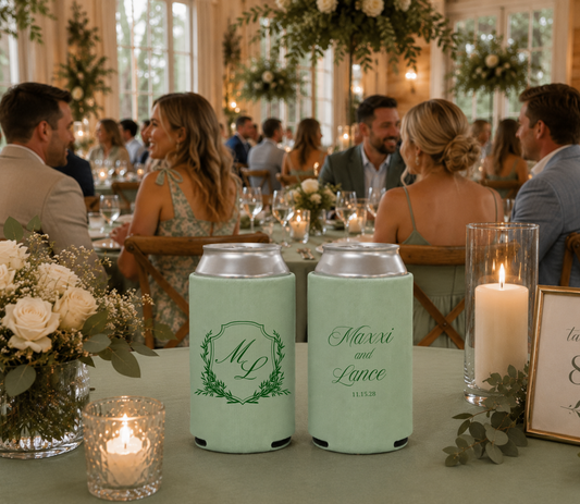Personalized Couple Monogram Wedding Can Coolers