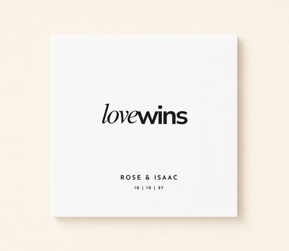 Love Wins personalized wedding napkin with custom couple names and wedding date