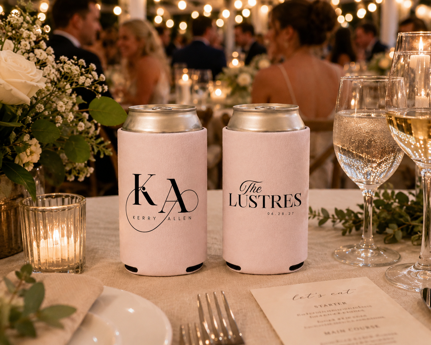Personalized Minimalist Monogram Wedding Can Coolers