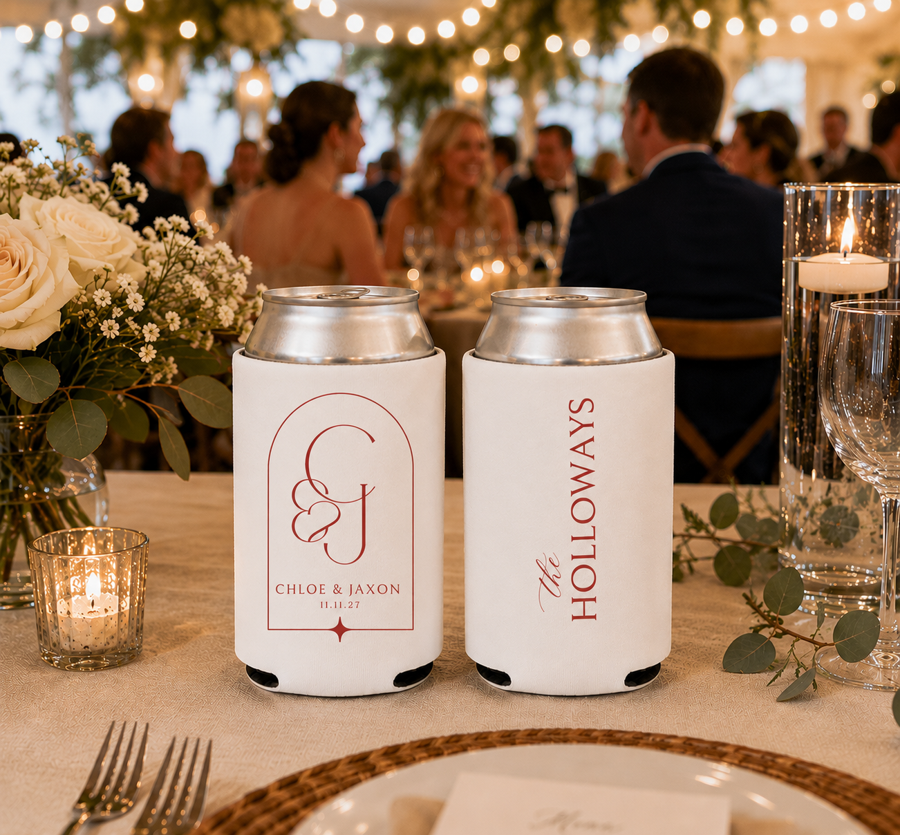 Elegant Monogram Wedding Can Coolers