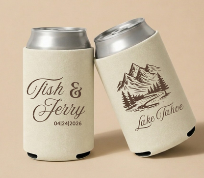 Personalized Lake Tahoe Wedding Favor Can Coolers