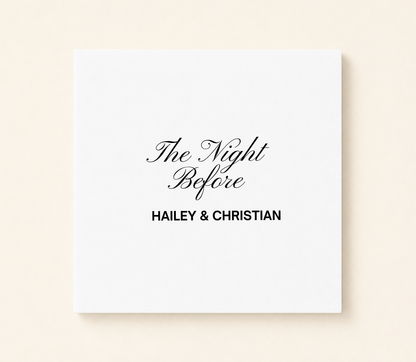 Personalized The Night Before wedding napkin with custom couple names and elegant script typography