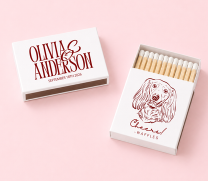 Personalized Wedding Matchbox Dog Portrait Serif Name