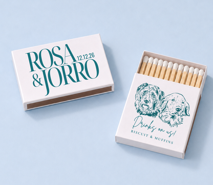 Personalized Wedding Matchbox Dog Portrait Bold Name
