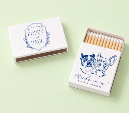 Personalized Wedding Matchbox Crest Dog Portrait Favor